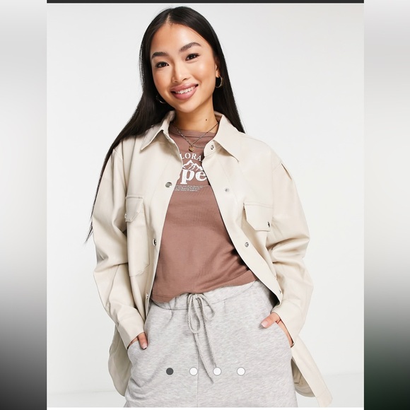 ASOS Jackets & Blazers - NEW ASOS Urban Bliss Vegan Leather Cream Oversized Button Up Shacket, Size 8